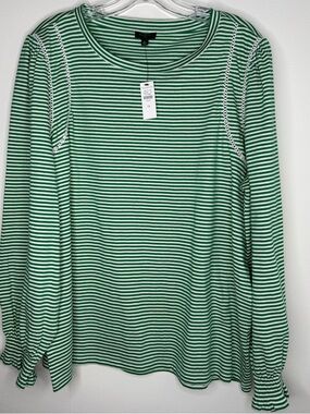 Talbots Green & White Striped Long Sleeve Tee